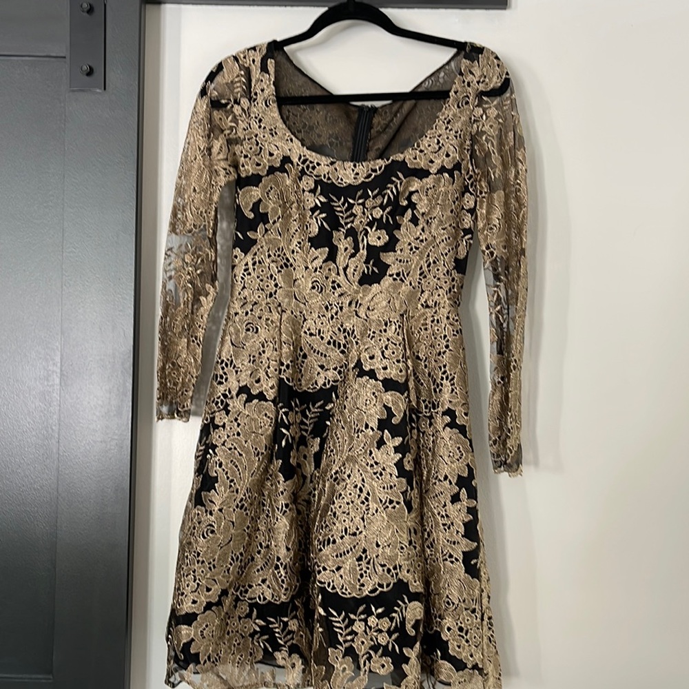 Marchese Notte gold and black party dress.